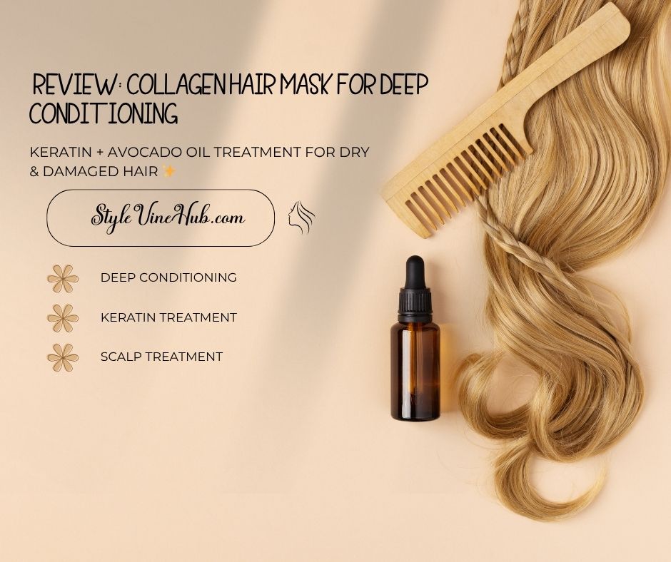 Collagen hair mask jar enriched with keratin and avocado oil, designed for deep conditioning and repairing dry, damaged hair.