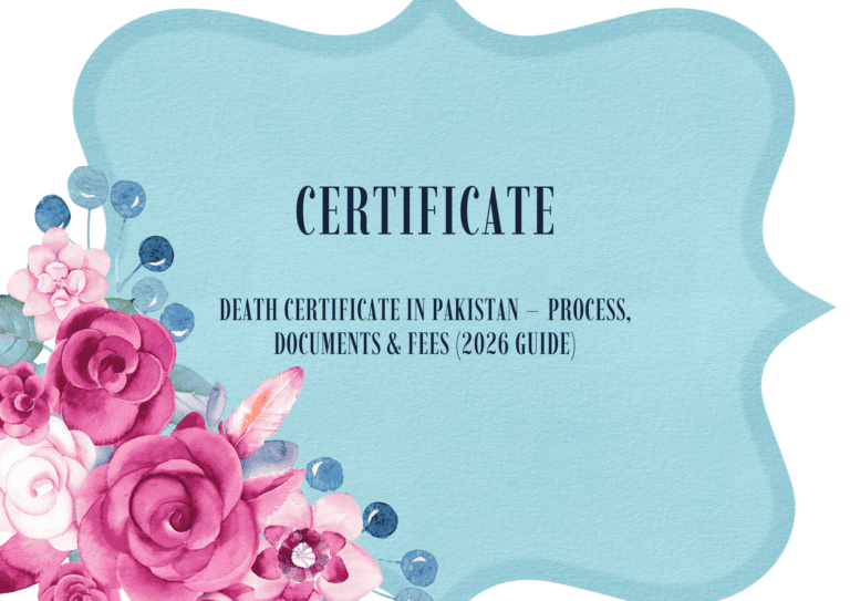 Death certificate process in Pakistan 2026 showing required documents and official fees